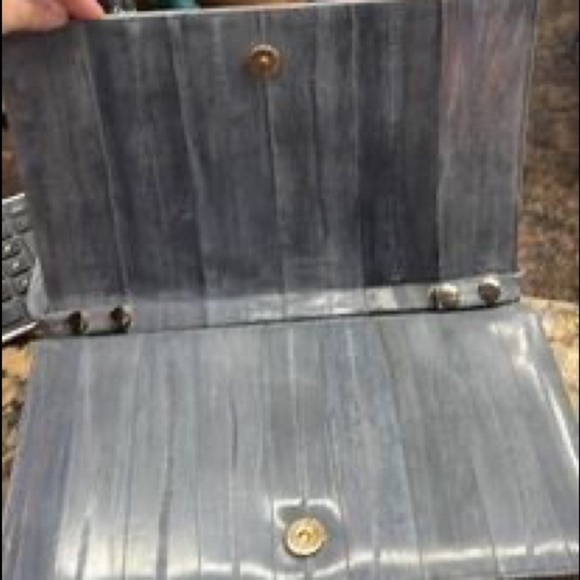 Vintage Genuine Eel Skin Leather Clutch Purse Gray 12x8x4 Removable Strap - Picture 6 of 7